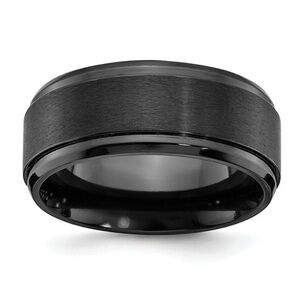 Chisel Black Zirconium 9mm Beveled Wedding Band - Brushed & Polished